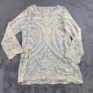 Phase One Womens‎ Top Size M Ivory Lace Sheer Crochet Fairy Cottagecore Festival